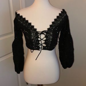 Off Shoulder Long Sleeve Crop Top